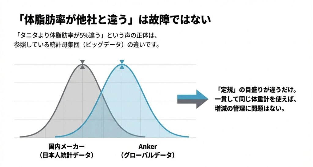 日本人の統計データとグローバルデータの分布の違いを示すグラフ