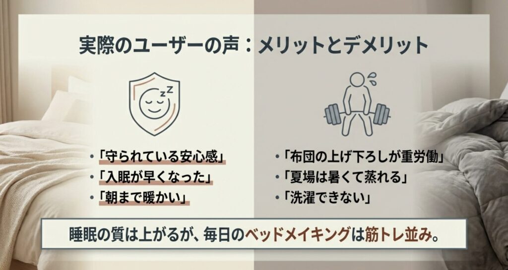 ニトリ重い毛布の口コミ評判まとめ。「守られている安心感」などのメリットと、「重労働」「洗濯不可」などのデメリット一覧
