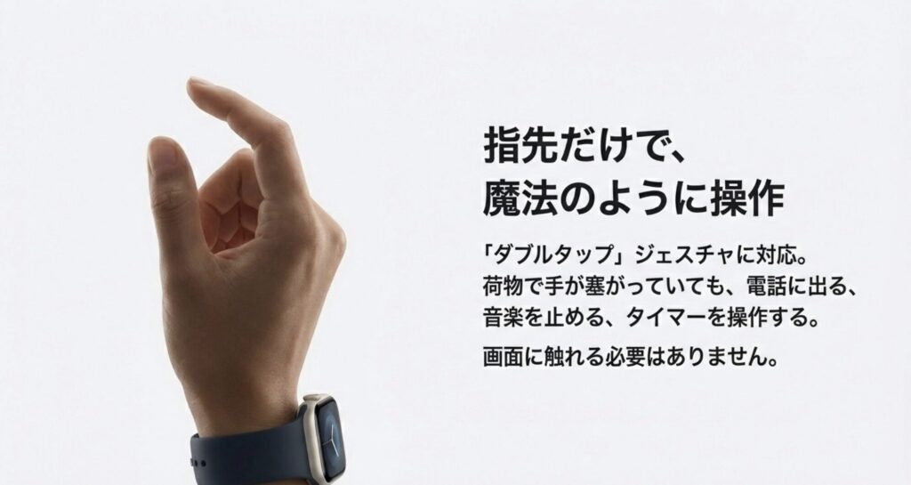 指先だけでApple Watchを操作できるダブルタップジェスチャの解説画像