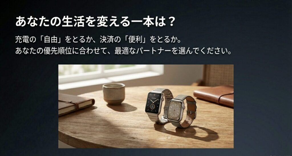 比較の結論。充電の自由をとるか、決済の便利をとるか。あなたの優先順位に合わせて最適なパートナーを選ぼう。