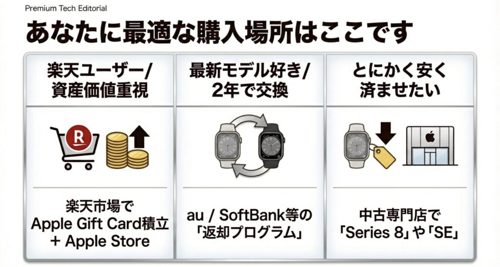 ユーザーのライフスタイル別に分類したApple Watchの最適な購入場所チャート