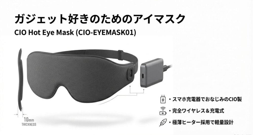 厚さ10mmの極薄ヒーターを採用したCIOホットアイマスクの製品仕様と特徴