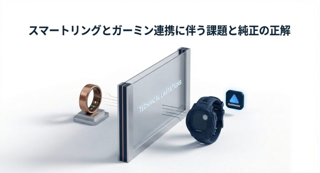 スマートリングとガーミン連携に伴う課題と純正の正解についての見出しスライド