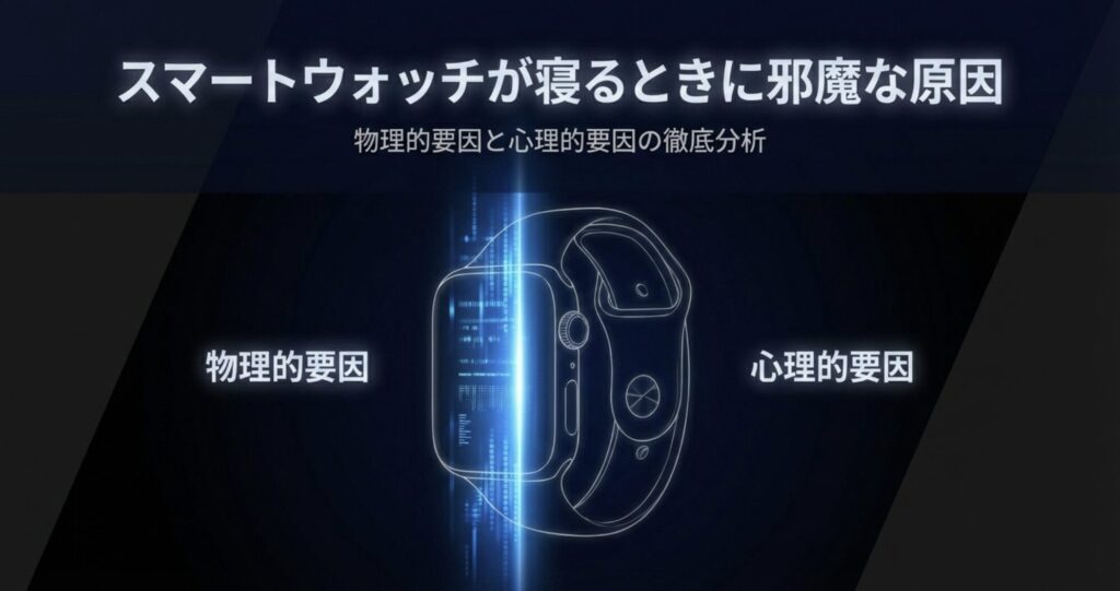 スマートウォッチが睡眠時に邪魔になる物理的要因と心理的要因を分析した概要スライド