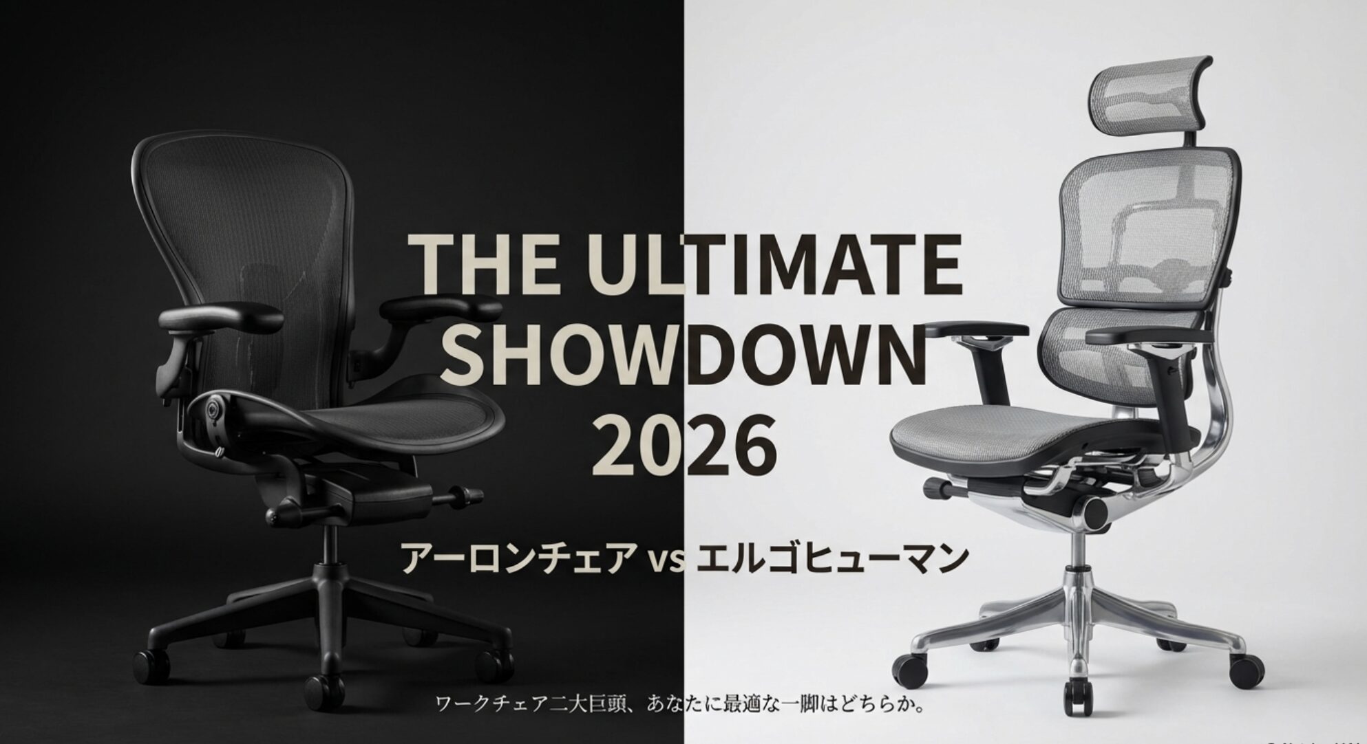 2026年版アーロンチェアとエルゴヒューマンの究極の比較対決を表すタイトルスライド