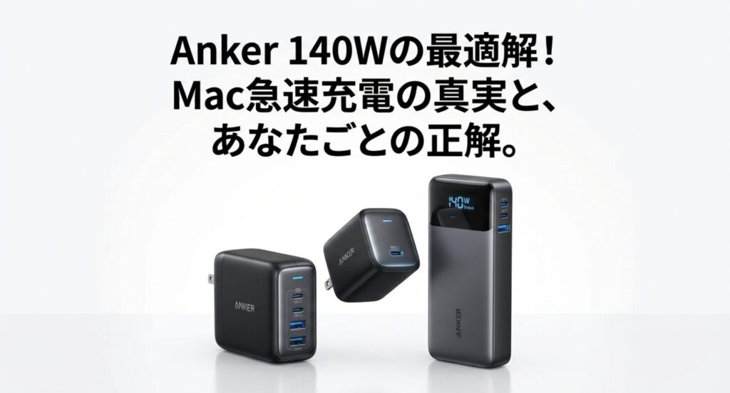 Anker 140Wの最適解！MacBookの急速充電の真実とおすすめ充電器を紹介するタイトルスライド