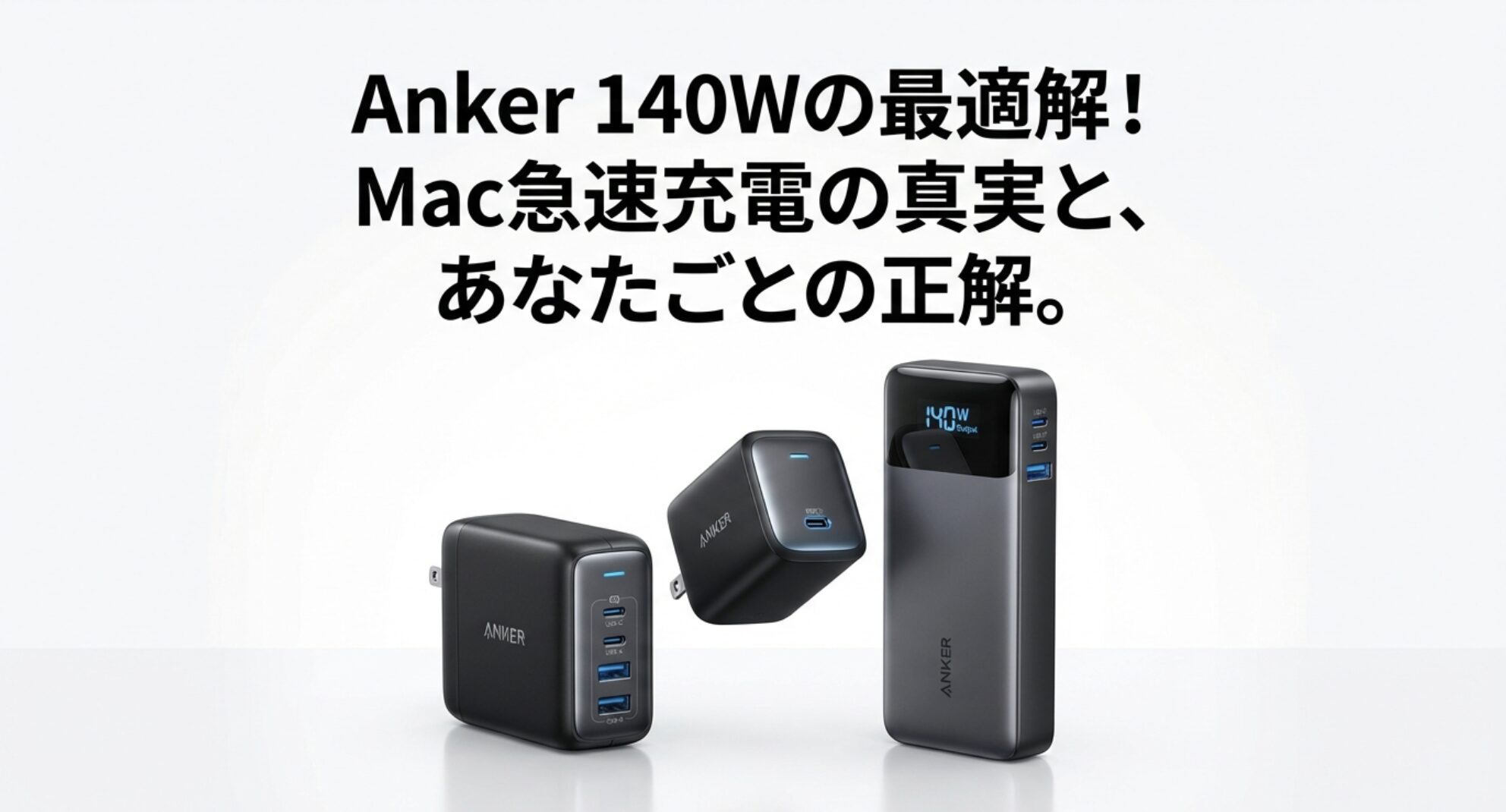 Anker 140Wの最適解！MacBookの急速充電の真実とおすすめ充電器を紹介するタイトルスライド