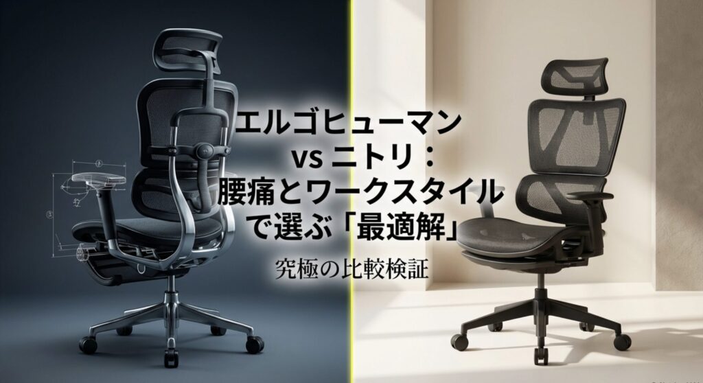 エルゴヒューマンとニトリのオフィスチェアを比較したスライドの表紙