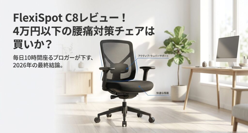 FlexiSpot C8レビュー！4万円以下の腰痛対策チェアは買いか？というタイトルのスライド画像