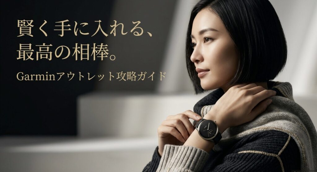 ガーミンアウトレット攻略ガイドのタイトルスライド。賢く手に入れる最高の相棒というキャッチコピー。