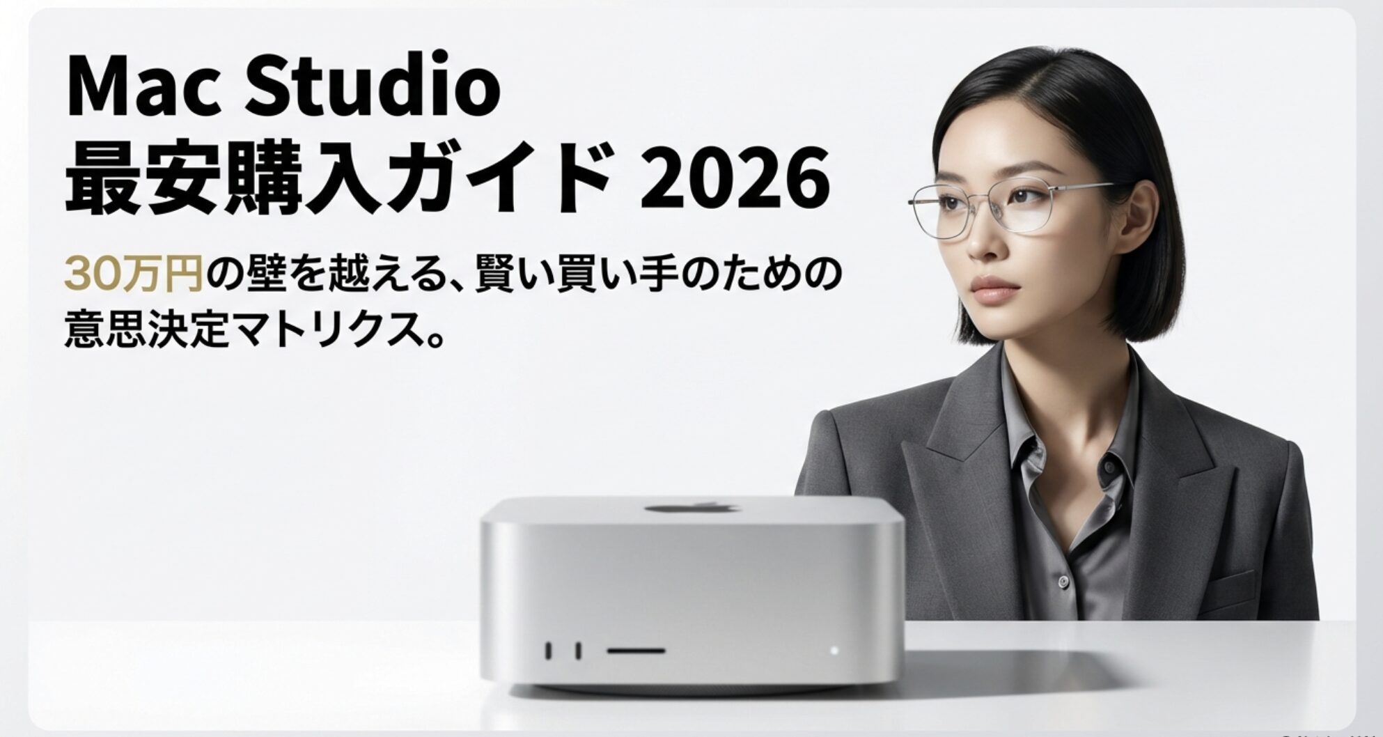 Mac Studioの最安購入ガイド2026の表紙スライド