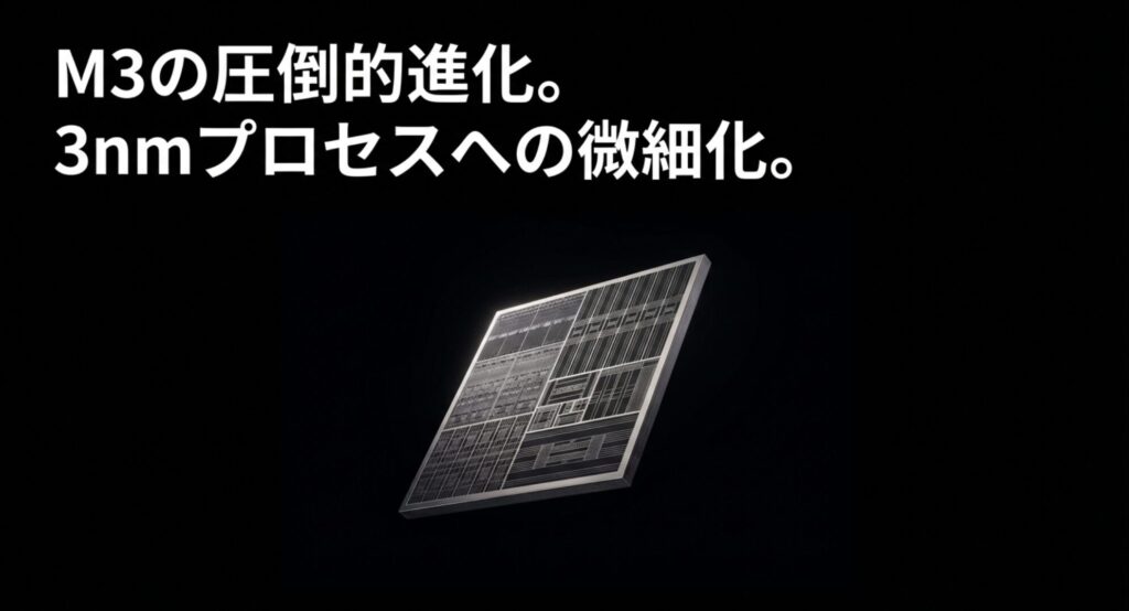 3nmプロセスへ微細化されたApple M3チップのアーキテクチャ画像