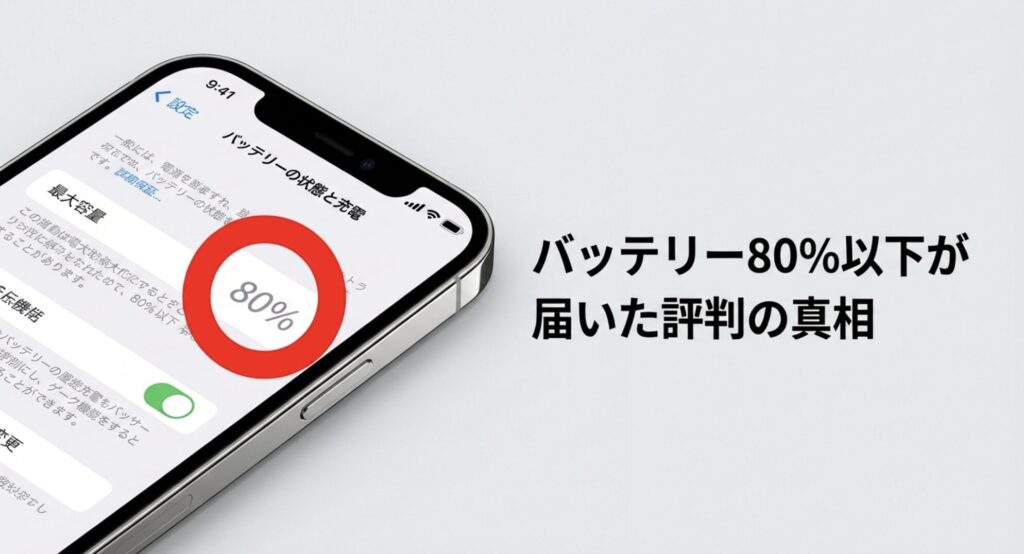 スマホのバッテリー最大容量が80%になっている設定画面の画像