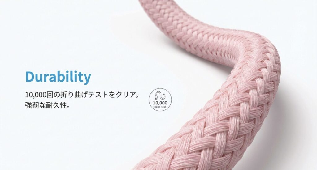 10,000回の折り曲げテストをクリアした強靭なケーブル耐久性の解説