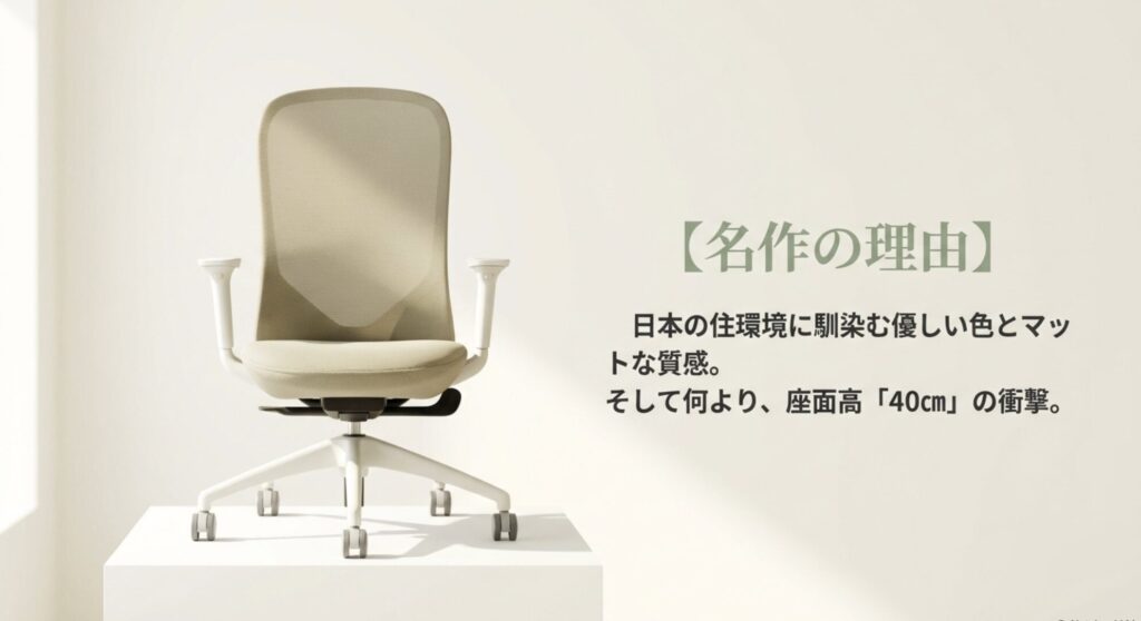 日本の住環境に馴染む色とマットな質感、座面高40cmが特徴のサニーチェア