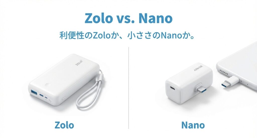 利便性のZoloか小ささのNanoかを選択する比較イメージ画像