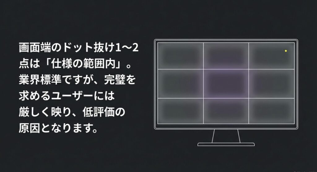 画面端のドット抜けは仕様範囲内とされるBenQの品質基準グリッド図