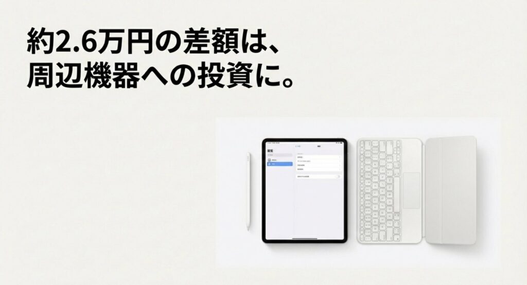 iPadのM2とM3の価格差をApple Pencilなどの周辺機器への投資に回す提案画像