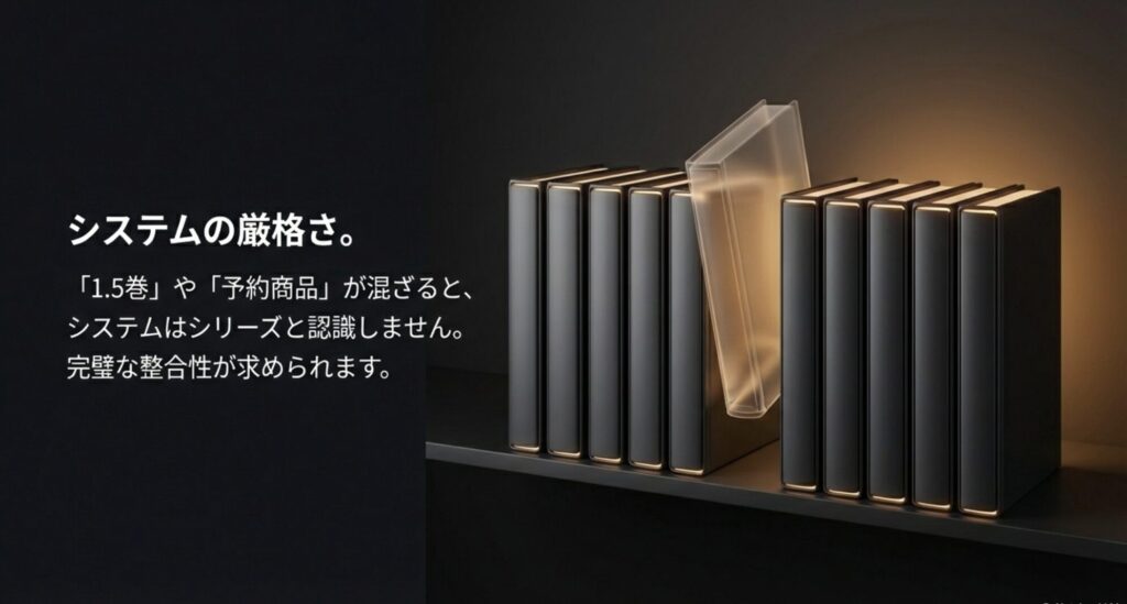 1.5巻や予約商品が混ざるとシリーズとして認識されないシステム仕様の解説