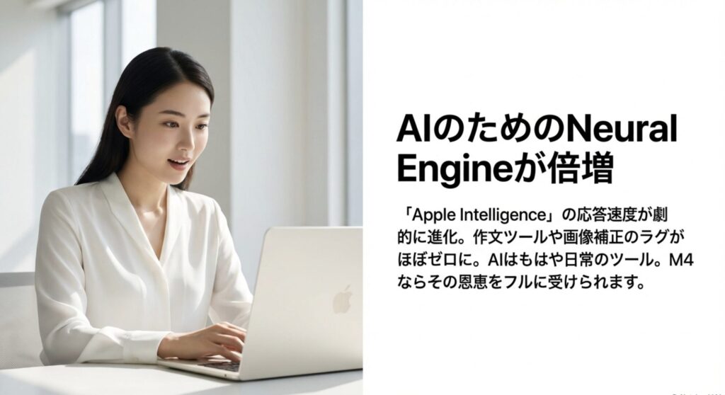 MacBook Air M4のNeural Engine性能向上について。Apple Intelligenceの応答速度やAIツールの活用メリット