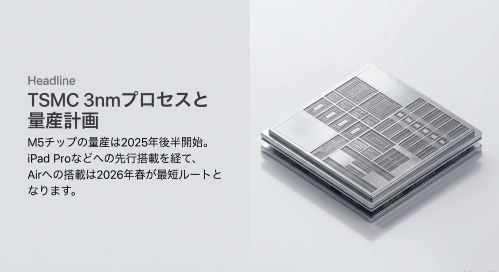 M5チップのTSMC3nmプロセスによる量産計画とMacBook Airへの搭載時期