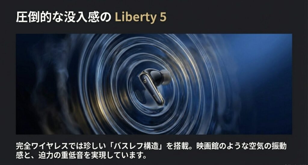 映画館のような迫力を実現するLiberty 5のバスレフ構造のイメージ図