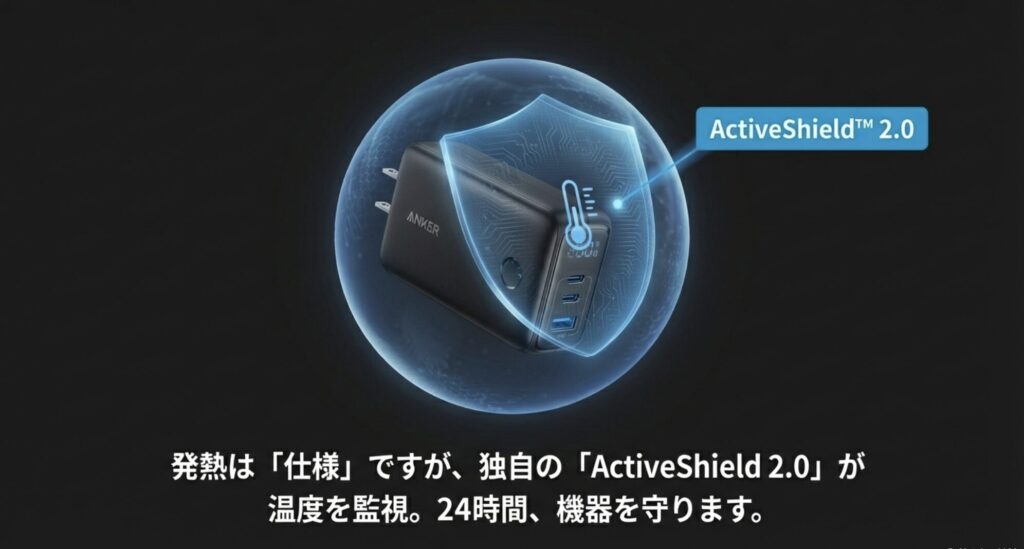 温度を監視し機器を守るAnker ActiveShield 2.0の解説図