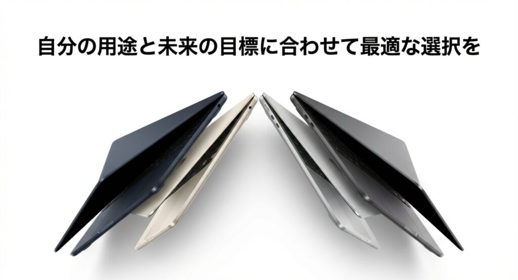 自分の用途と未来の目標に合わせて最適なMacBook Airを選択することをおすすめするスライド