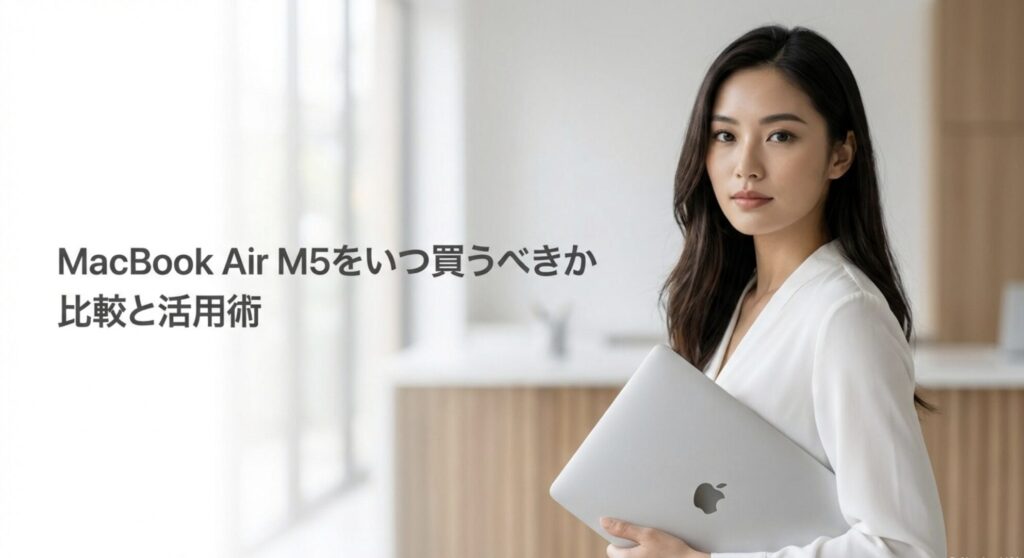MacBook Air M5の購入時期と活用術に関する見出しスライド