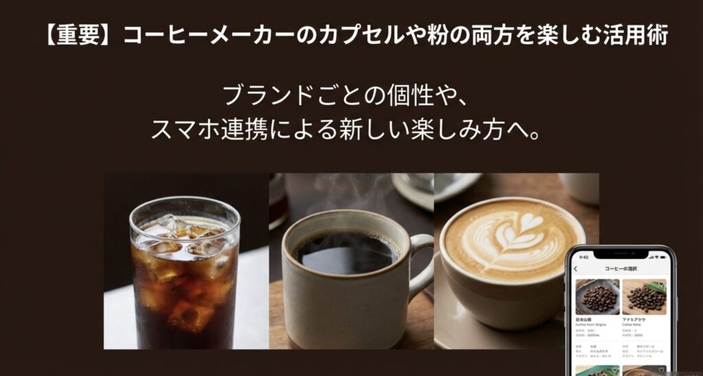 ブランドごとの個性やスマホ連携など、ハイブリッド機の楽しみ方を提案するスライドの表紙