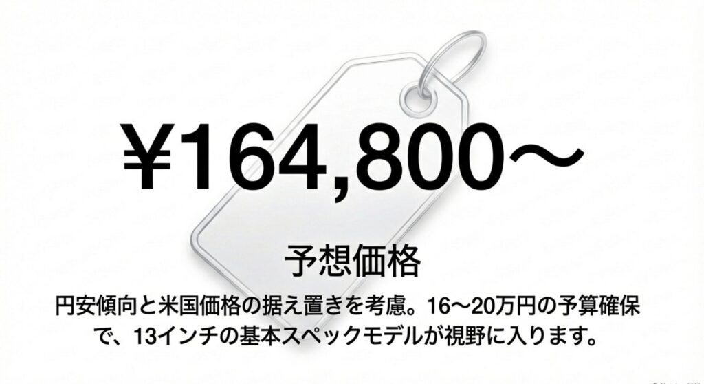 円安傾向を考慮したMacBook Air M5の予想価格164,800円からの解説