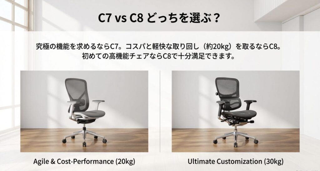 究極の機能を求めるC7とコスパと軽快さをとるC8の比較チャート
