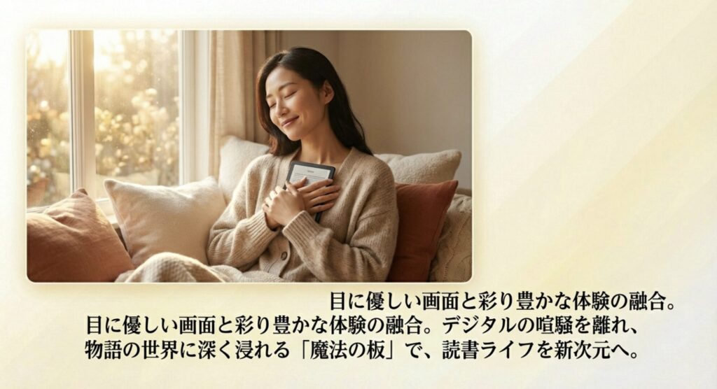 Kindle Colorsoftで物語の世界に深く浸りリラックスする読書風景