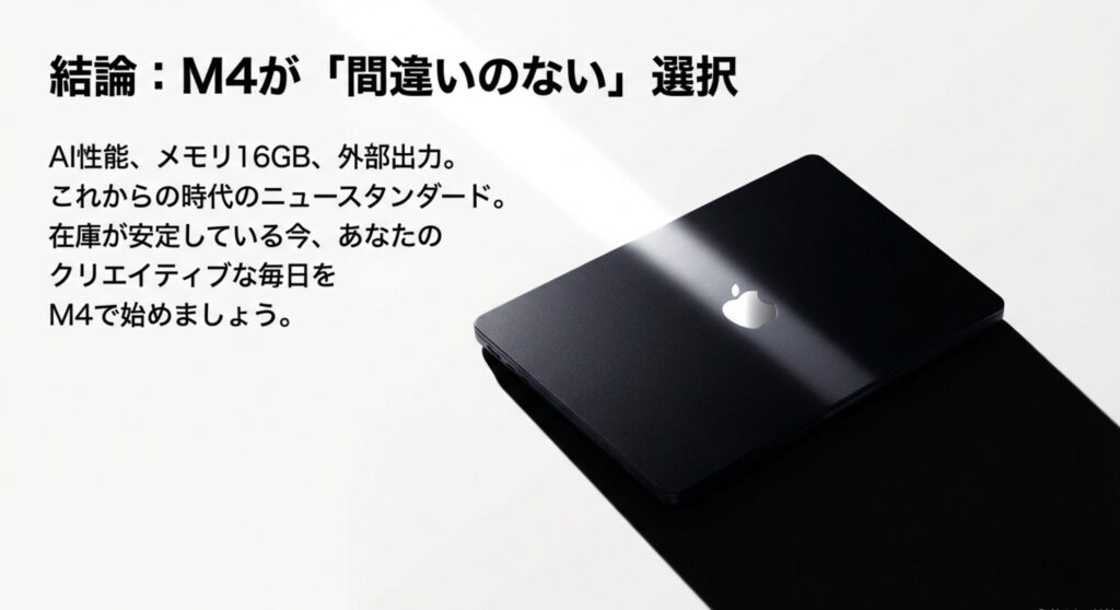MacBook Air比較の最終結論。AI性能、メモリ16GB、外部出力を備えたM4がこれからのニュースタンダードである理由