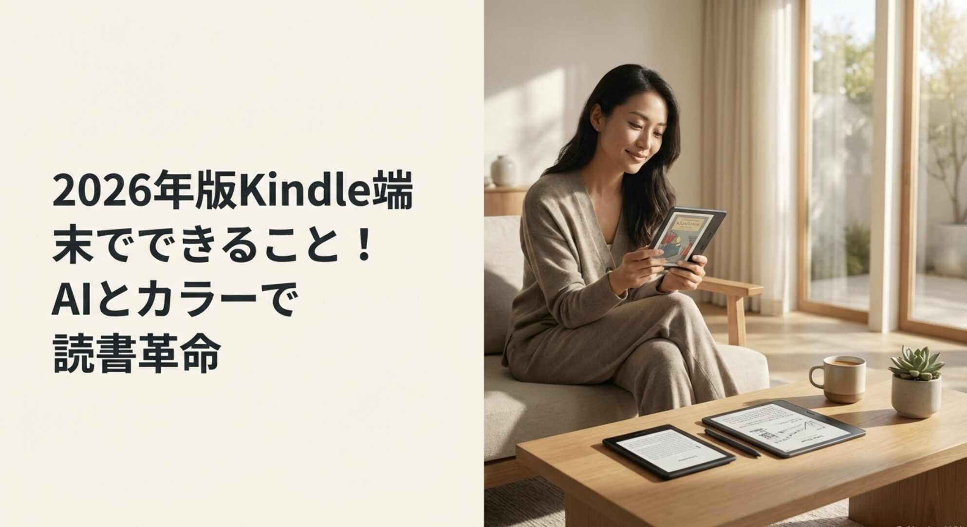 2026年版Kindle端末でできること！AIとカラーで読書革命というタイトルのスライド資料