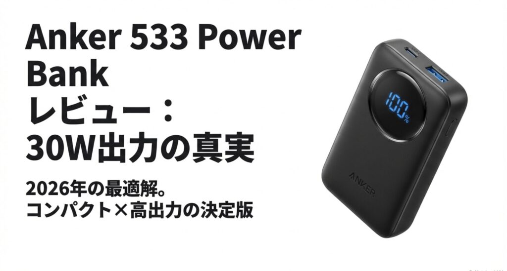 Anker 533 Power Bank本体と30W出力の表示