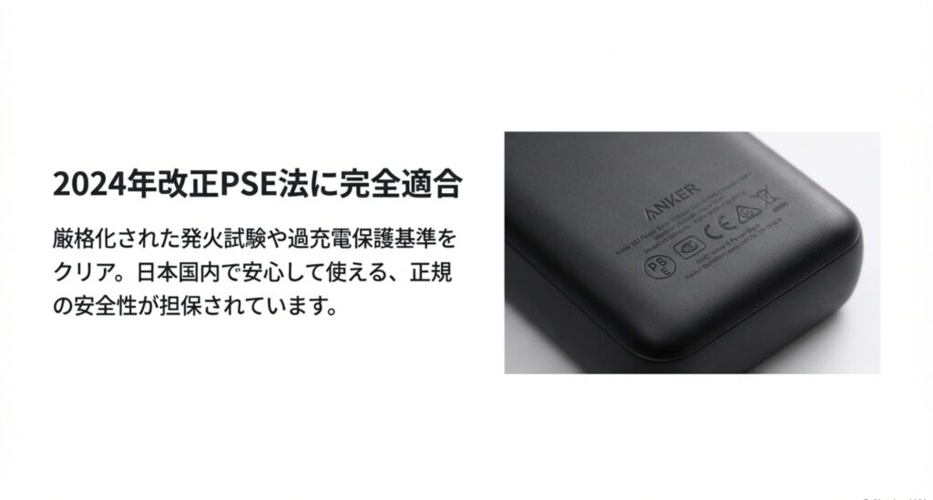 本体背面のPSEマークとリサイクルマーク