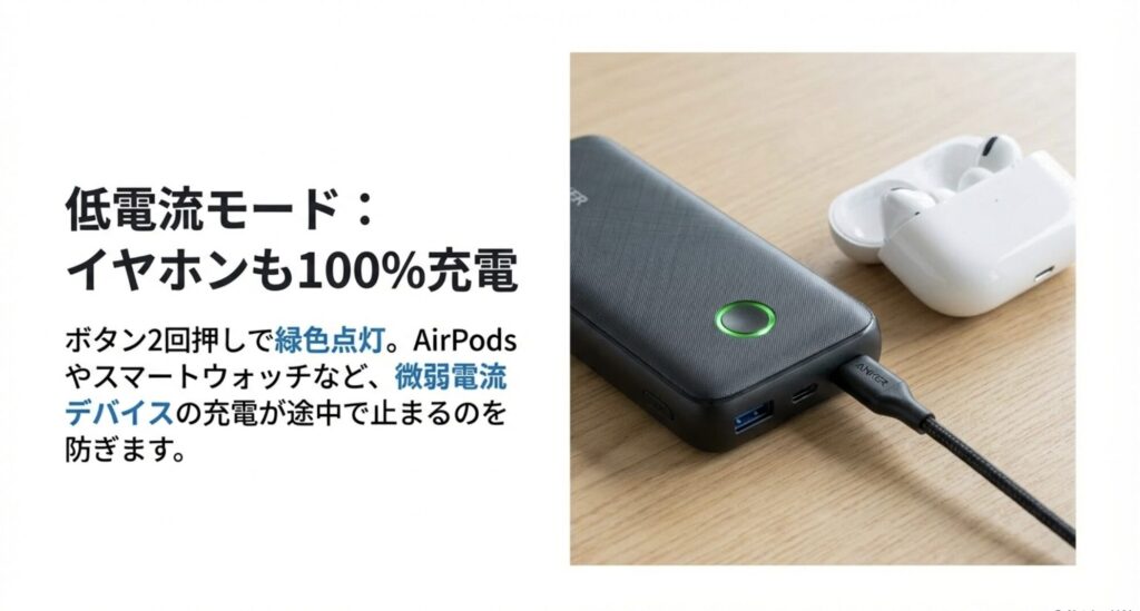 ワイヤレスイヤホンと充電ケーブル