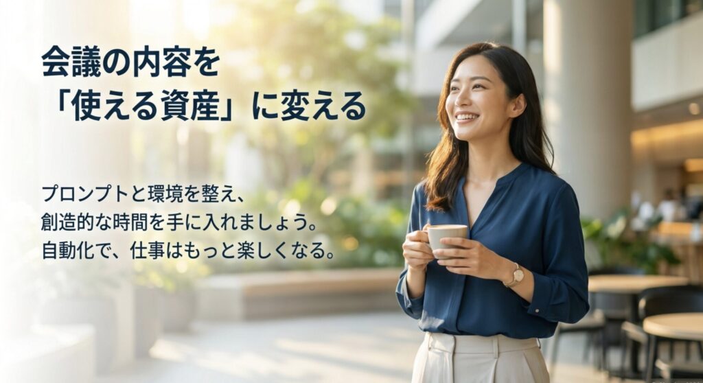 議事録を自動化し会議の内容を使える資産に変えるまとめスライド