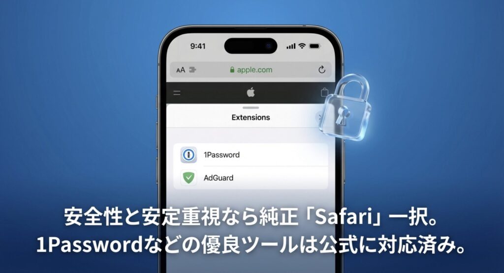 Safariブラウザで利用できる1Passwordなどの公式機能拡張