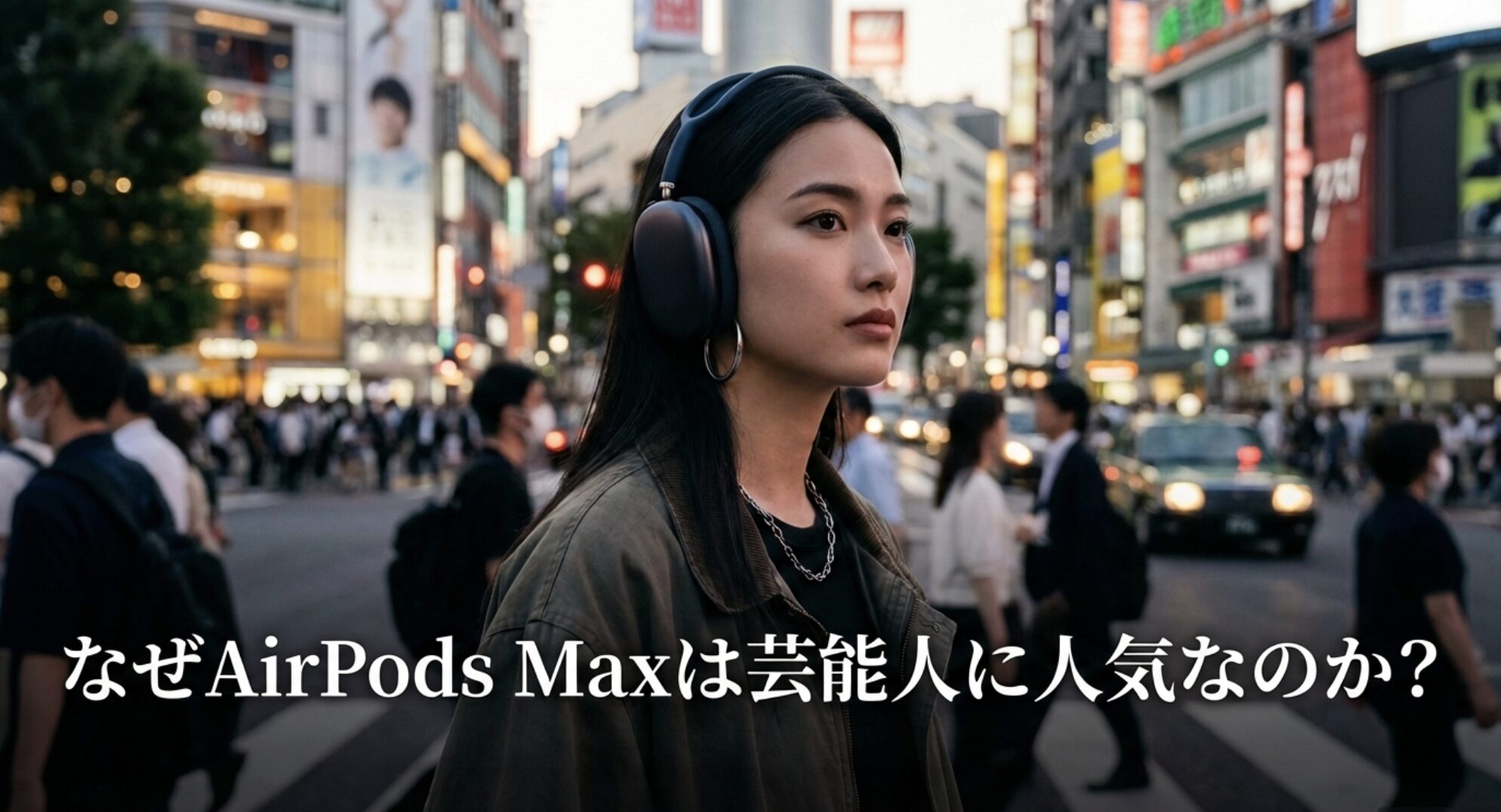 AirPods Maxが芸能人に選ばれる理由を解説するスライドの表紙画像。