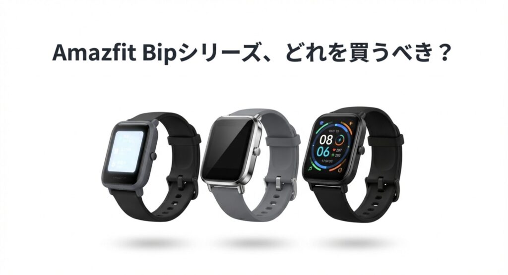 Amazfit Bip 5、Bip 5 Unity、Bip 6の3モデルを並べた比較画像