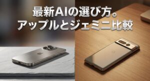 Apple IntelligenceとGeminiの比較による最新AIの選び方を解説するスライド画像