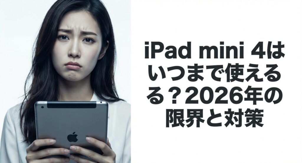 iPad mini 4が2026年にいつまで使えるかの限界と対策をまとめた記事のメインビジュアルスライド