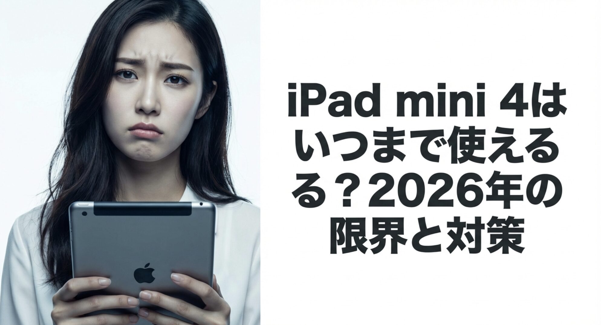 iPad mini 4が2026年にいつまで使えるかの限界と対策をまとめた記事のメインビジュアルスライド