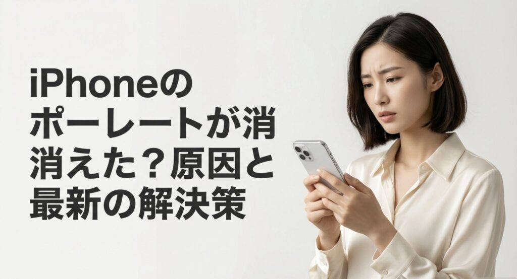 iPhoneのカメラアプリからポートレートモードが消えた原因と最新の解決策について解説するタイトルスライド