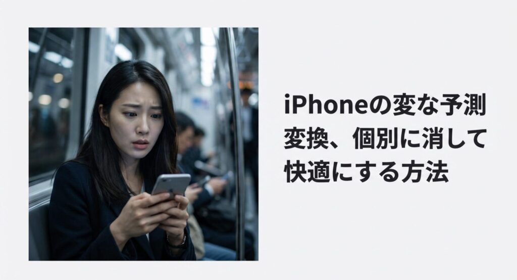 電車内でiPhoneのおかしい予測変換を見て焦る女性