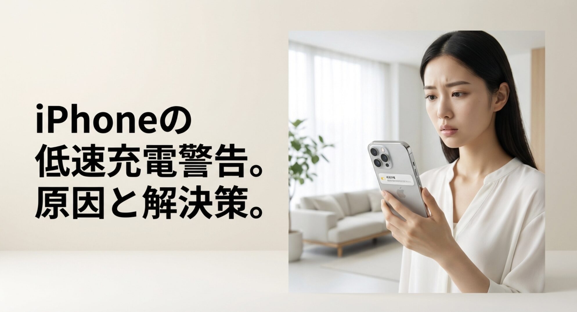 iPhoneの低速充電警告の原因と解決策を解説するスライド