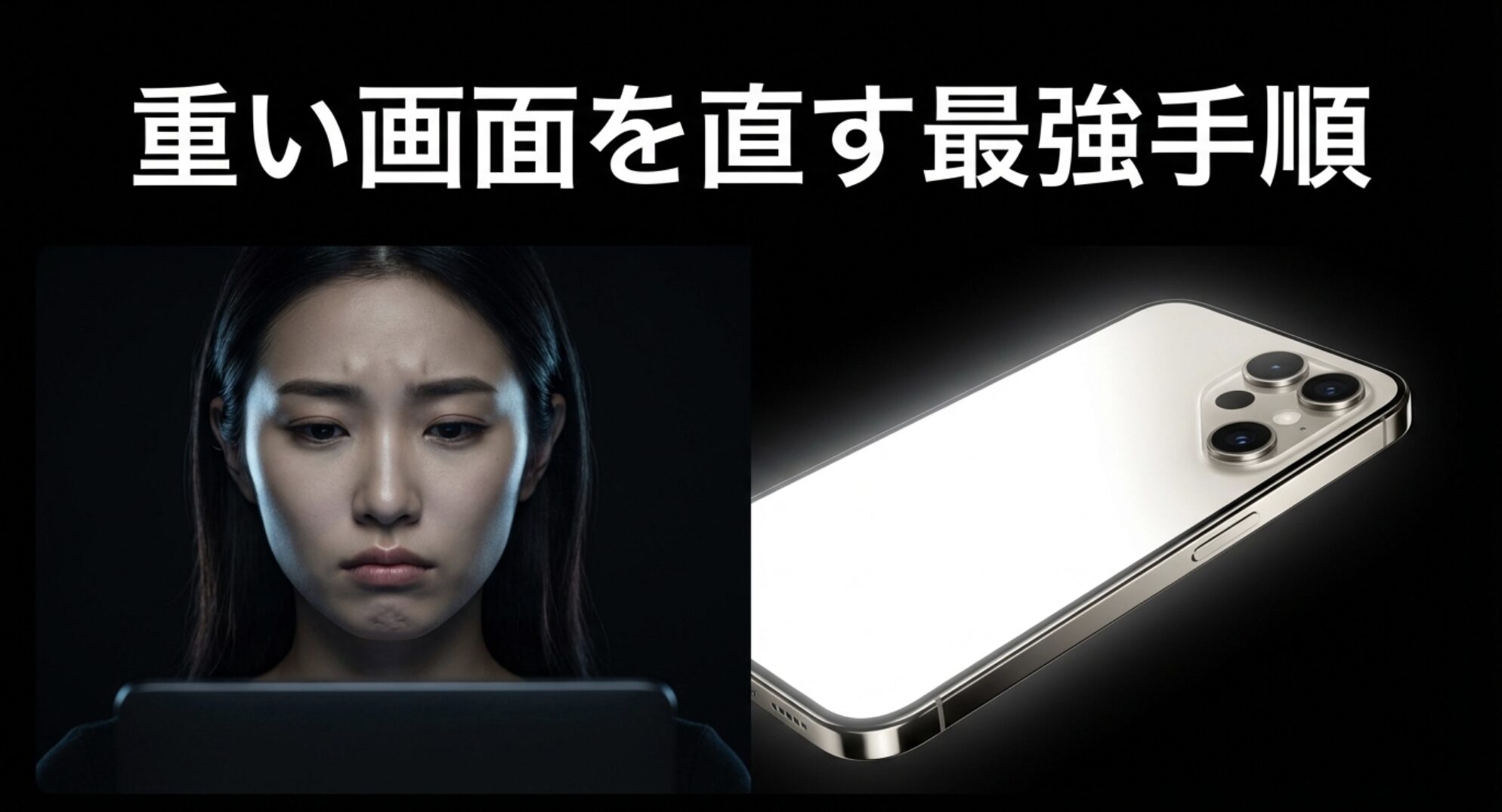 iPhoneの重い画面を直してぬるぬる動かすための最強手順を示すタイトルスライド