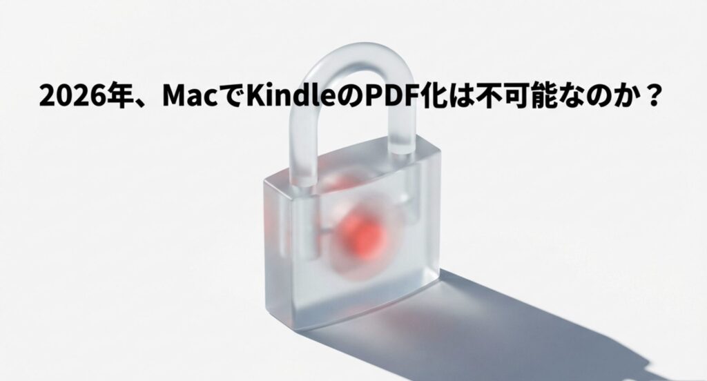 2026年、MacでKindleのPDF化は不可能なのかを提起するスライド画像